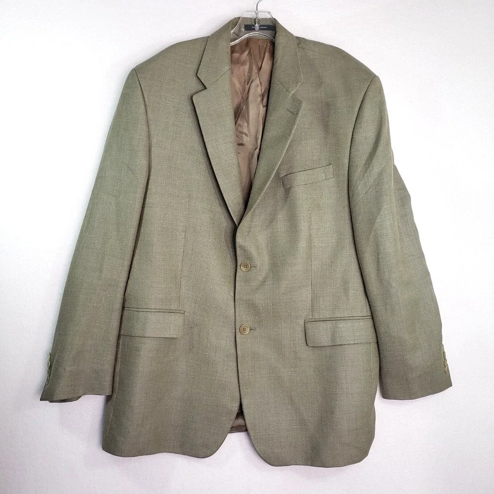 Ralph‎ Lauren Blazer Mens 44L Beige Silk Wool Two Button Sport Coat Dillards
